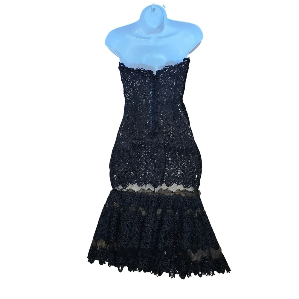 Jonathan Simkhai Strapless Lace Dress Womens 8 Black Mermaid Hem Bustier Midi